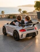 Cars4Kids Masinuta electrica pentru copii Porsche RUF 24V Argintiu Metalic 2 locuri licenta oficiala telecomanda 2.4G scaun piele