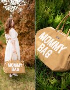Childhome Geanta de infasat Mommy Bag aspect piele intoarsa bej