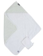Childhome Prosop cu gluga si manusa de baie 80x80 cm jerse muselina verde