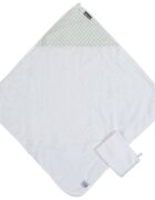 Childhome Prosop cu gluga si manusa de baie 80x80 cm jerse muselina verde