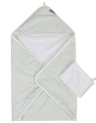 Childhome Prosop cu gluga si manusa de baie 80x80 cm jerse muselina verde