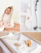 Childhome Prosop cu gluga si manusa de baie 80x80 cm Muselina Terry Teddy