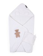 Childhome Prosop cu gluga si manusa de baie 80x80 cm Muselina Terry Teddy