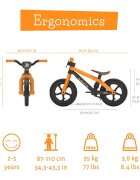 Chillafish Bicicleta copii fara pedale BMXie 02 Ginger cu suport pentru picioare si frana integrata varsta 2-5 ani scaun reglabil de la 32 la 39 cm anvelopele RubberSkin