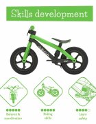 Chillafish Bicicleta copii fara pedale BMXie 02 Kiwi 12 inch varsta 2-5 ani suport pentru picioare si frana integrata scaun reglabil de la 32 la 39 cm anvelopele RubberSkin