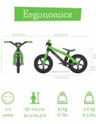 Chillafish Bicicleta copii fara pedale BMXie 02 Kiwi 12 inch varsta 2-5 ani suport pentru picioare si frana integrata scaun reglabil de la 32 la 39 cm anvelopele RubberSkin