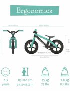 Chillafish Bicicleta copii fara pedale BMXie 02 Mint 12 inch suport pentru picioare si frana integrata varsta 2-5 ani scaun reglabil de la 32 la 39 cm anvelopele RubberSkin