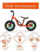 Chillafish Bicicleta copii fara pedale Charlie Glow Orange 10 inch roti din spuma Eva scaun reglabil de la 28-37 cm ghidon ajutabil de la 476-504 cm cadru usor varsta recomandata 18-48 luni spite stralucitoare