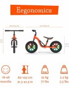 Chillafish Bicicleta copii fara pedale Charlie Glow Orange 10 inch roti din spuma Eva scaun reglabil de la 28-37 cm ghidon ajutabil de la 476-504 cm cadru usor varsta recomandata 18-48 luni spite stralucitoare
