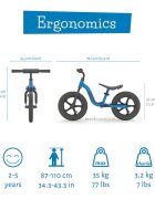Chillafish Bicicleta de echilibru Charlie Sport Navy 12 inch reglabila ghidon din spuma suport picioare greutate admisa 35 kg