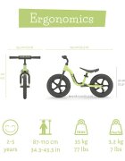 Chillafish Bicicleta de echilibru Charlie Sport Pistachio 12 inch reglabila ghidon din spuma suport picioare greutate admisa 35 kg