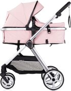 CHIPOLINO Carucior 2 in 1 pentru copii Vista Pink Marshmallow transformabil cadru din aluminiu sezut reversibil maner reglabil suspensii husa de picioare geanta greutate suportata 22 kg