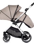 CHIPOLINO Carucior 3 in 1 pentru copii Aurora Latte reversibil spatar reglabil cadru din aluminiu suspensii geanta greutate admisa 22 kg