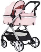 CHIPOLINO Carucior 3 in 1 pentru copii Vista Pink Marshmallow transformabil cadru din aluminiu sezut reversibil maner reglabil suspensii husa de picioare geanta greutate suportata 22 kg