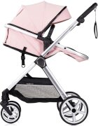 CHIPOLINO Carucior 3 in 1 pentru copii Vista Pink Marshmallow transformabil cadru din aluminiu sezut reversibil maner reglabil suspensii husa de picioare geanta greutate suportata 22 kg
