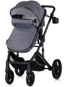CHIPOLINO Carucior pentru copii Amore Cloud Grey 2 in 1 cu sezut reversibil maner reglabil suspensii husa de picioare gentuta suport pahar greutate admisa 22 kg