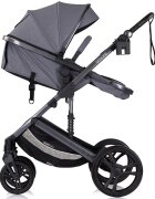 CHIPOLINO Carucior pentru copii Amore Cloud Grey 2 in 1 cu sezut reversibil maner reglabil suspensii husa de picioare gentuta suport pahar greutate admisa 22 kg