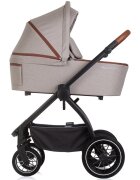 CHIPOLINO Carucior Prestige 3 in 1 tiramisu cu suspensii cadru din aluminiu rucsac husa picioare greutate admisa 22 kg