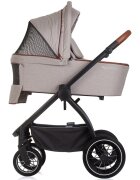 CHIPOLINO Carucior Prestige 3 in 1 tiramisu cu suspensii cadru din aluminiu rucsac husa picioare greutate admisa 22 kg