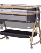CHIPOLINO Patut co-sleeper Charisma Charcoal Wood cu laterala culisanta si functie de leagan