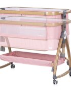 CHIPOLINO Patut co-sleeper Charisma Powder Pink Wood cu laterala culisanta si functie de leagan