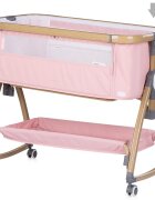CHIPOLINO Patut co-sleeper Charisma Powder Pink Wood cu laterala culisanta si functie de leagan