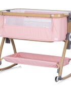 CHIPOLINO Patut co-sleeper Charisma Powder Pink Wood cu laterala culisanta si functie de leagan