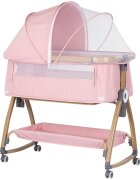 CHIPOLINO Patut co-sleeper Charisma Powder Pink Wood cu laterala culisanta si functie de leagan