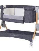 CHIPOLINO Patut co-sleeper pliabil SleepNFold Charcoal cu inaltime reglabila pozitie anti-reflux functie de leganare salteluta de infasat plasa anti-insecte roti cu frana