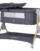 CHIPOLINO Patut co-sleeper pliabil SleepNFold Charcoal cu inaltime reglabila pozitie anti-reflux functie de leganare salteluta de infasat plasa anti-insecte roti cu frana