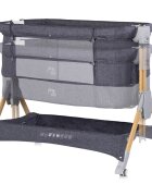 CHIPOLINO Patut co-sleeper pliabil SleepNFold Charcoal cu inaltime reglabila pozitie anti-reflux functie de leganare salteluta de infasat plasa anti-insecte roti cu frana