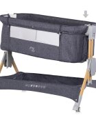 CHIPOLINO Patut co-sleeper pliabil SleepNFold Charcoal cu inaltime reglabila pozitie anti-reflux functie de leganare salteluta de infasat plasa anti-insecte roti cu frana