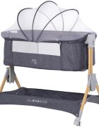 CHIPOLINO Patut co-sleeper pliabil SleepNFold Charcoal cu inaltime reglabila pozitie anti-reflux functie de leganare salteluta de infasat plasa anti-insecte roti cu frana