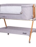 CHIPOLINO Patut co-sleeper Sweet Dreams grey wood inaltime reglabila saltea cu pozitie anti reflux laterala culisanta cadru usor din aluminiu