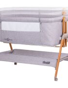 CHIPOLINO Patut co-sleeper Sweet Dreams grey wood inaltime reglabila saltea cu pozitie anti reflux laterala culisanta cadru usor din aluminiu