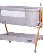 CHIPOLINO Patut co-sleeper Sweet Dreams grey wood inaltime reglabila saltea cu pozitie anti reflux laterala culisanta cadru usor din aluminiu