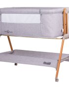 CHIPOLINO Patut co-sleeper Sweet Dreams grey wood inaltime reglabila saltea cu pozitie anti reflux laterala culisanta cadru usor din aluminiu