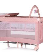 CHIPOLINO Patut pentru copii Luna Pink marshmallow cu doua nivele pliabil saltea de infasat organizator intrarea laterala bara cu jucarii 2 roti buzunar pentru accesorii geanta de transport greutate suportata 15 kg