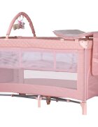 CHIPOLINO Patut pentru copii Luna Pink marshmallow cu doua nivele pliabil saltea de infasat organizator intrarea laterala bara cu jucarii 2 roti buzunar pentru accesorii geanta de transport greutate suportata 15 kg