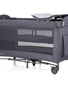 CHIPOLINO Patut pliabil Bella Anthracite cu doua nivele intrare laterala cu fermoar 2 roti cu frane saltea de infasat carusel muzical geanta pentru transport buzunar si organizator accesorii