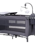 CHIPOLINO Patut pliabil Bella Anthracite cu doua nivele intrare laterala cu fermoar 2 roti cu frane saltea de infasat carusel muzical geanta pentru transport buzunar si organizator accesorii