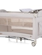 CHIPOLINO Patut pliabil Bella Biscotta cu doua nivele intrare laterala cu fermoar 2 roti cu frane saltea de infasat carusel muzical geanta pentru transport buzunar si organizator accesorii