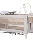 CHIPOLINO Patut pliabil Bella Biscotta cu doua nivele intrare laterala cu fermoar 2 roti cu frane saltea de infasat carusel muzical geanta pentru transport buzunar si organizator accesorii