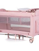 CHIPOLINO Patut pliabil Bella Pink Marshmallow cu doua nivele intrare laterala cu fermoar 2 roti cu frane saltea de infasat carusel muzical geanta pentru transport buzunar si organizator accesorii