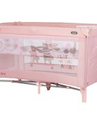 CHIPOLINO Patut pliabil pentru copii Ariel Powder Pink 120x60 cm doua nivele intrare laterala cu fermoar geanta pentru transport