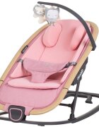 CHIPOLINO Scaunel balansoar Senso Pink Marshmallow Wood cu spatar reglabil bara de jucarii suport pentru cap centuri de siguranta pliere compacta