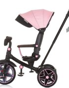 CHIPOLINO Tricicleta pentru copii Derby flamingo cu copertina si sezut reversibil spatar reglabil pozitie somnfrana suport pentru picioare maner cu control al directiei jucarie cu muzica si lumini