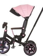 CHIPOLINO Tricicleta pentru copii Derby flamingo cu copertina si sezut reversibil spatar reglabil pozitie somnfrana suport pentru picioare maner cu control al directiei jucarie cu muzica si lumini