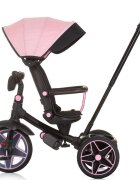 CHIPOLINO Tricicleta pentru copii Derby flamingo cu copertina si sezut reversibil spatar reglabil pozitie somnfrana suport pentru picioare maner cu control al directiei jucarie cu muzica si lumini