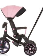 CHIPOLINO Tricicleta pentru copii Derby flamingo cu copertina si sezut reversibil spatar reglabil pozitie somnfrana suport pentru picioare maner cu control al directiei jucarie cu muzica si lumini